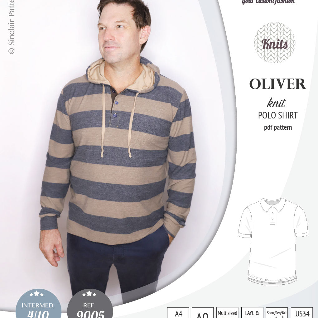 PDF sewing pattern Sinclair Patterns Classic shirt polo for men with collar or the hood