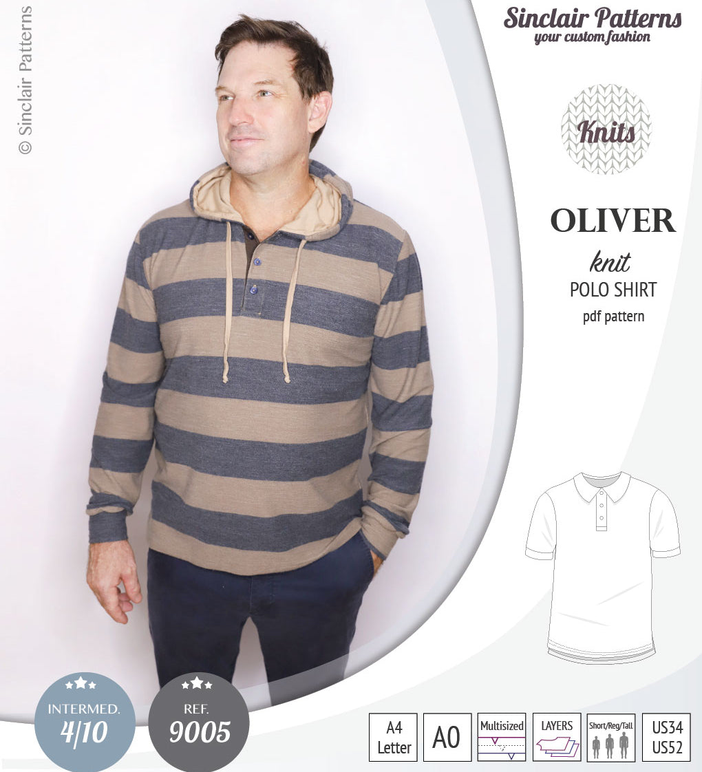 PDF sewing pattern Sinclair Patterns Classic shirt polo for men with collar or the hood