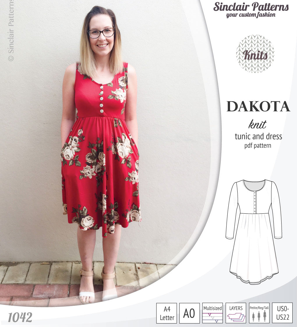 PDF Sewing pattern for women Sinclair Patterns S1042 Dakota knit tunic or dress with a peplum and a placket