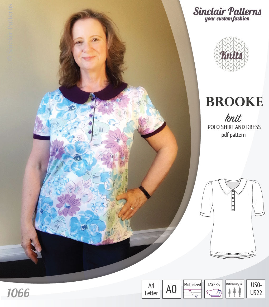Pdf sewing pattern - Sinclair Patterns - S1066 Brooke knit polo shirt or shirt dress for women
