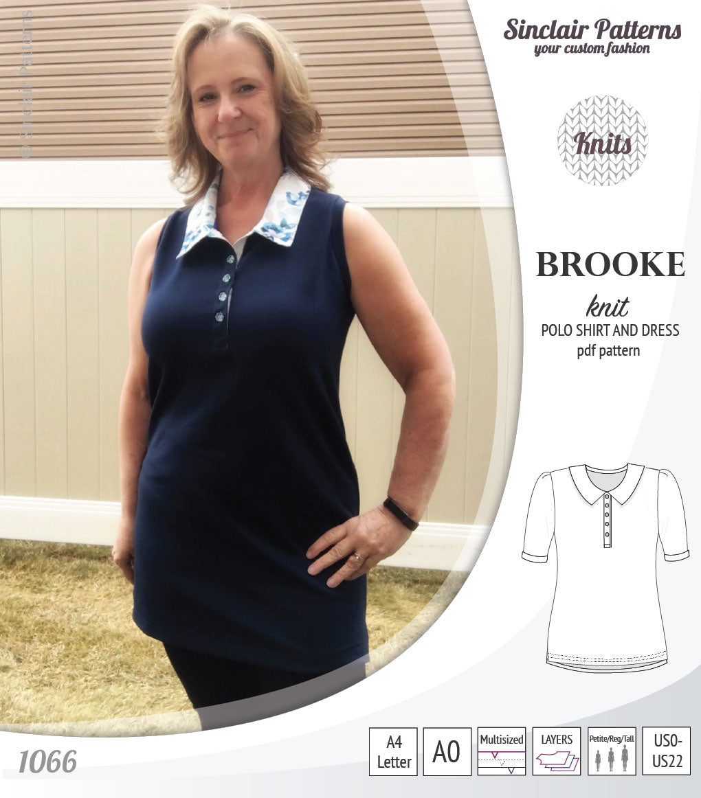 Pdf sewing pattern - Sinclair Patterns - S1066 Brooke knit polo shirt or shirt dress for women