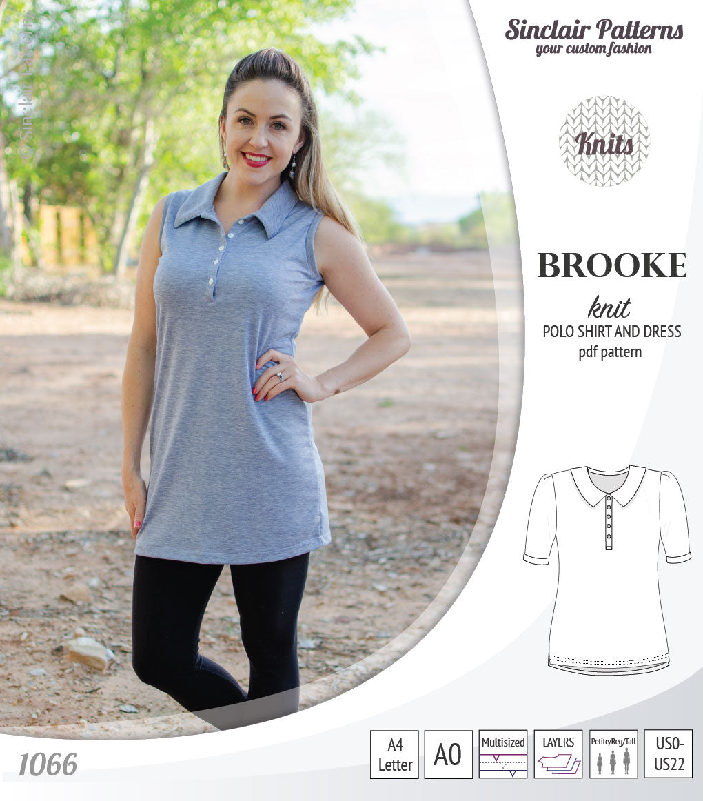 Pdf sewing pattern - Sinclair Patterns - S1066 Brooke knit polo shirt or shirt dress for women