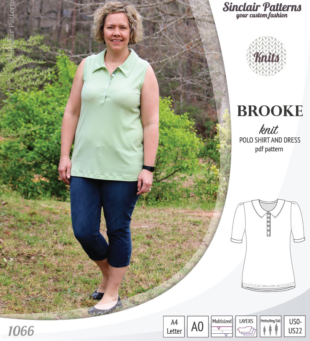 Pdf sewing pattern - Sinclair Patterns - S1066 Brooke knit polo shirt or shirt dress for women