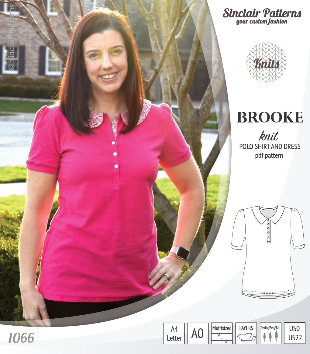 Pdf sewing pattern - Sinclair Patterns - S1066 Brooke knit polo shirt or shirt dress for women