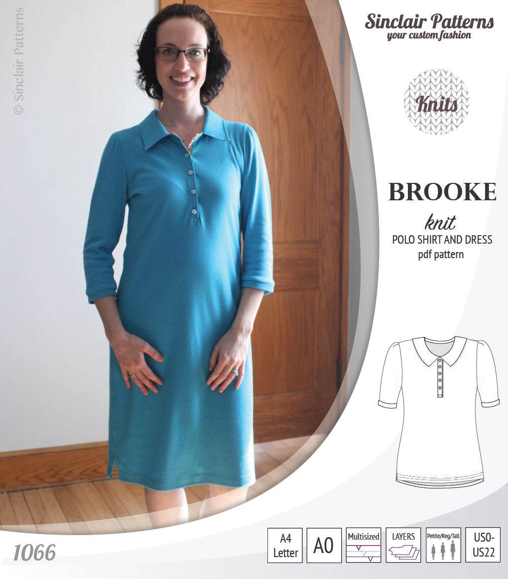 Pdf sewing pattern - Sinclair Patterns - S1066 Brooke knit polo shirt or shirt dress for women