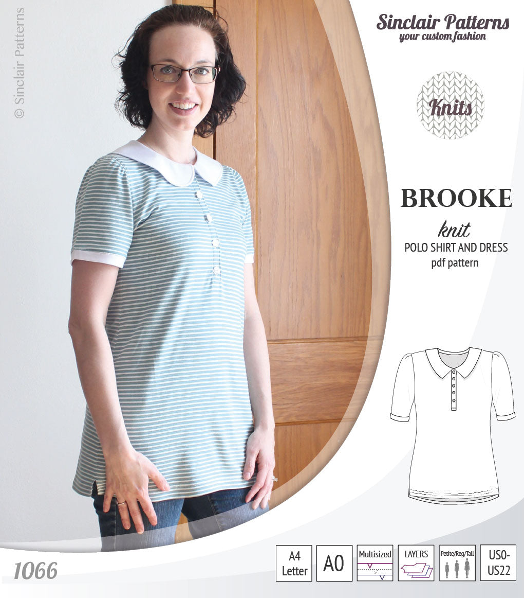 Pdf sewing pattern - Sinclair Patterns - S1066 Brooke knit polo shirt or shirt dress for women