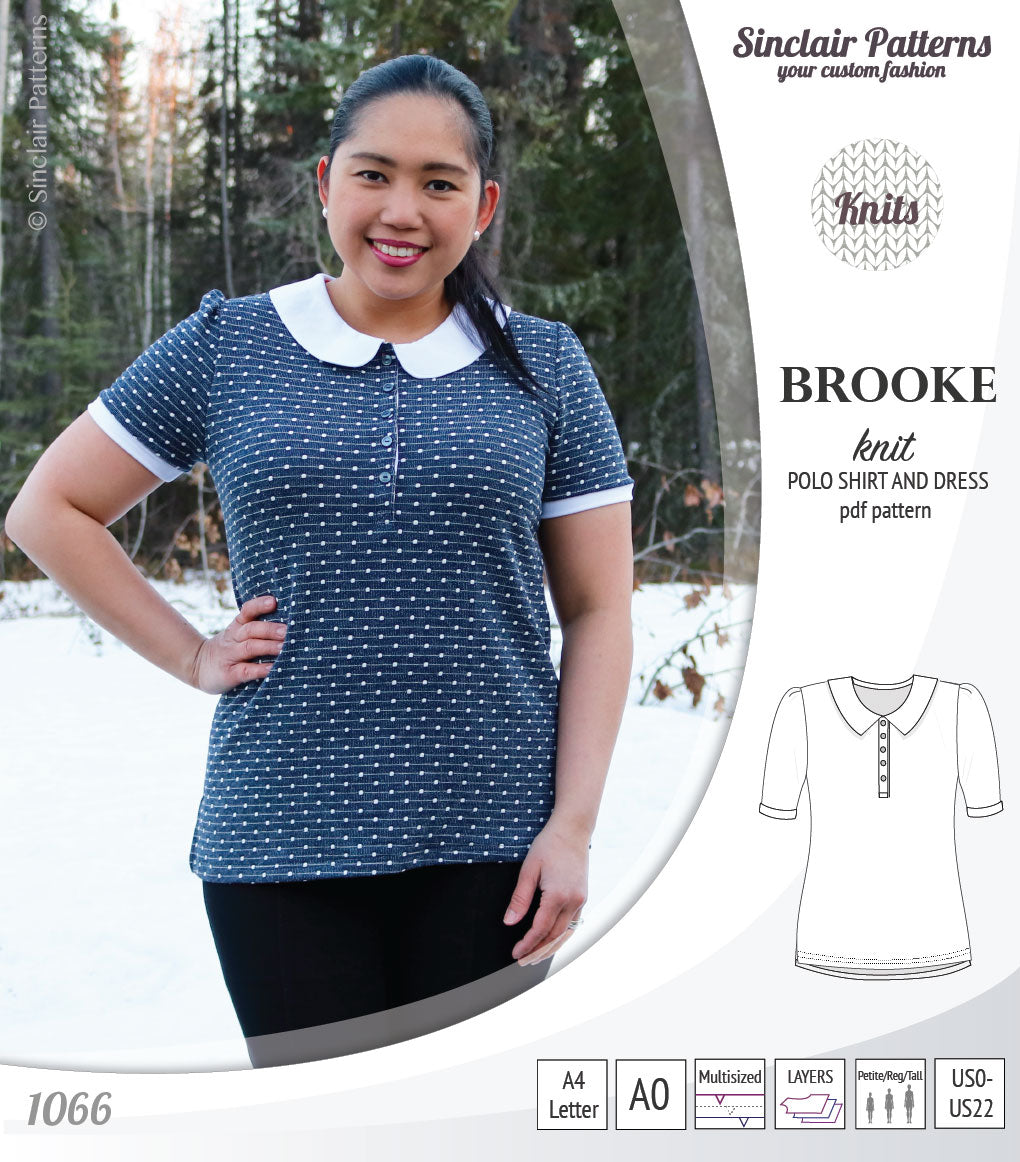 Pdf sewing pattern - Sinclair Patterns - S1066 Brooke knit polo shirt or shirt dress for women