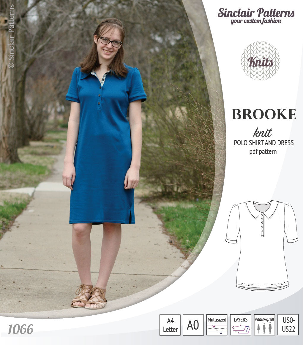Pdf sewing pattern - Sinclair Patterns - S1066 Brooke knit polo shirt or shirt dress for women