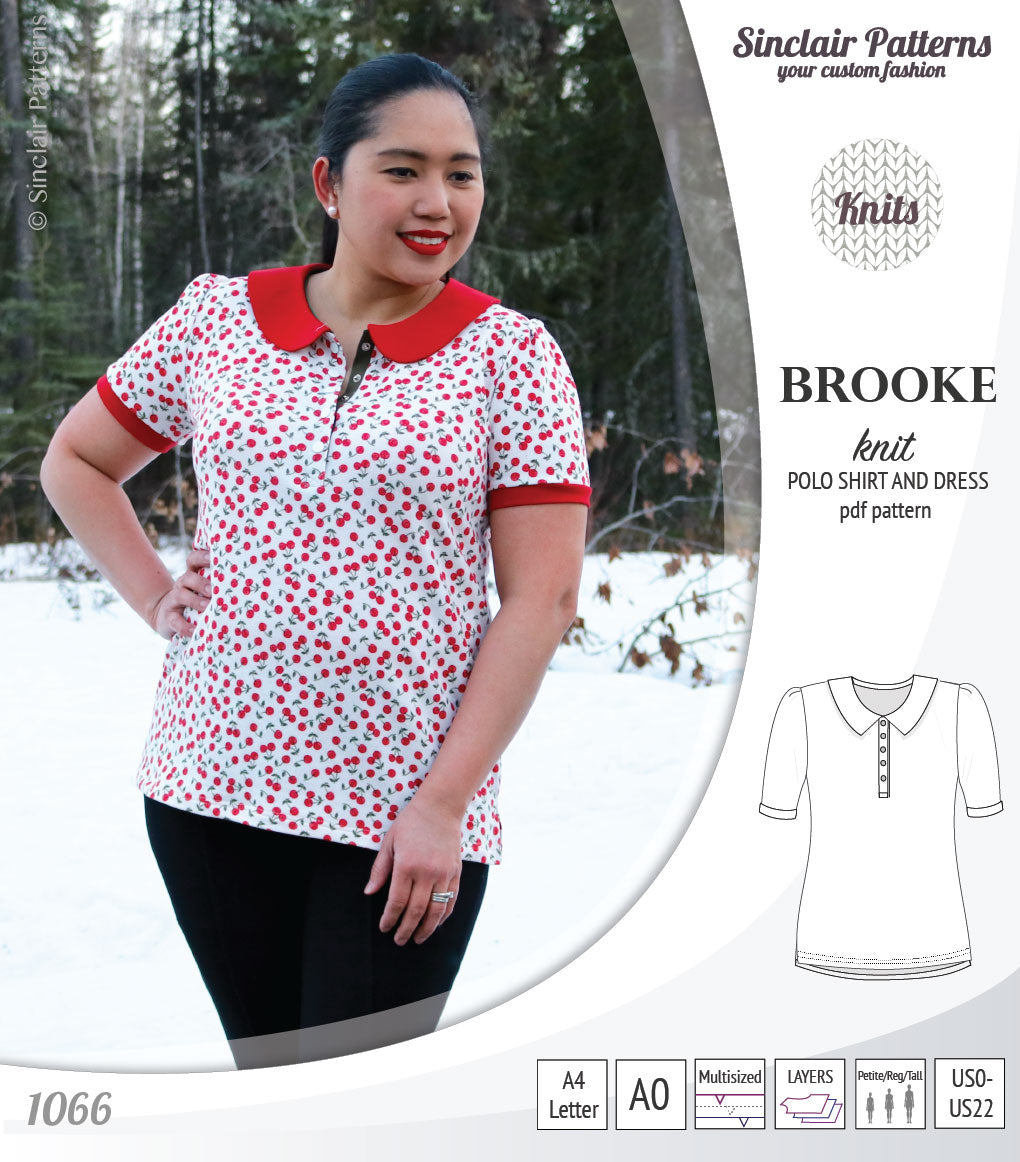 Pdf sewing pattern - Sinclair Patterns - S1066 Brooke knit polo shirt or shirt dress for women