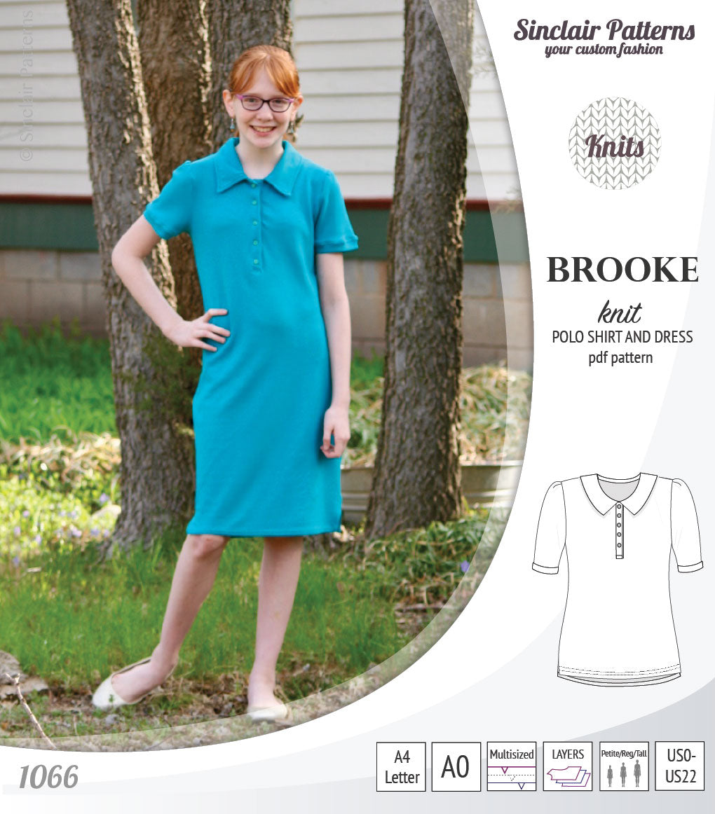 Pdf sewing pattern - Sinclair Patterns - S1066 Brooke knit polo shirt or shirt dress for women