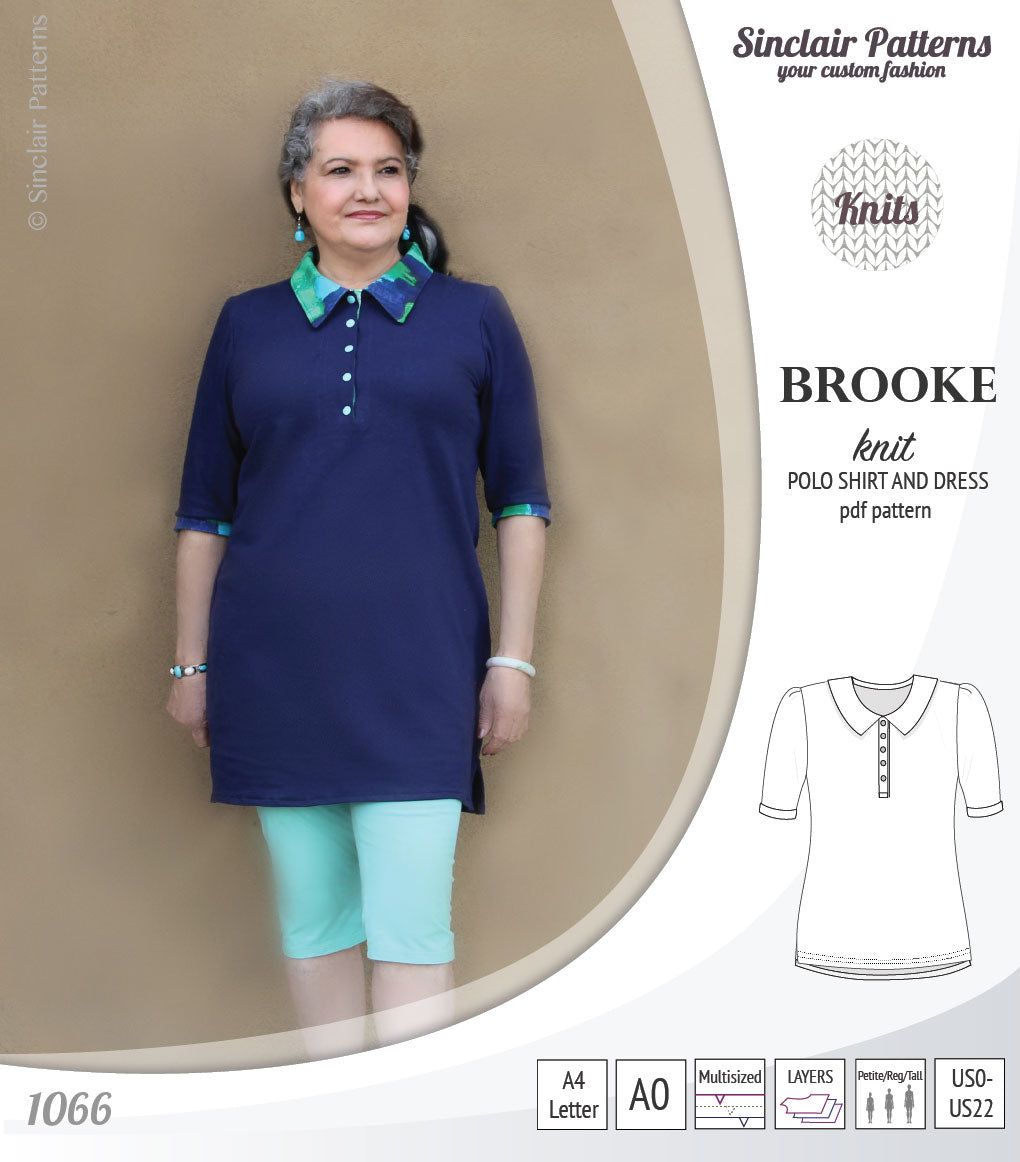 Pdf sewing pattern - Sinclair Patterns - S1066 Brooke knit polo shirt or shirt dress for women