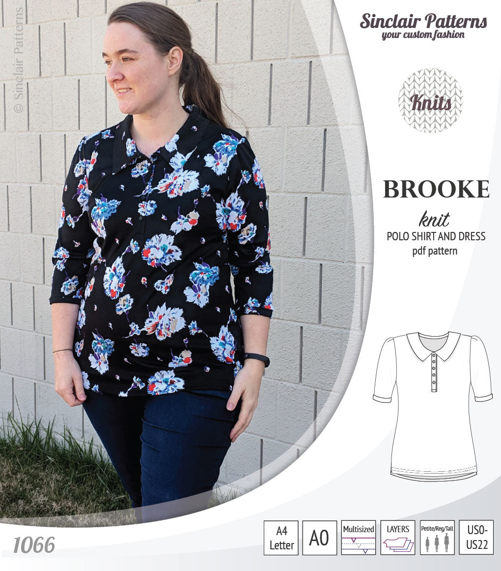 Pdf sewing pattern - Sinclair Patterns - S1066 Brooke knit polo shirt or shirt dress for women