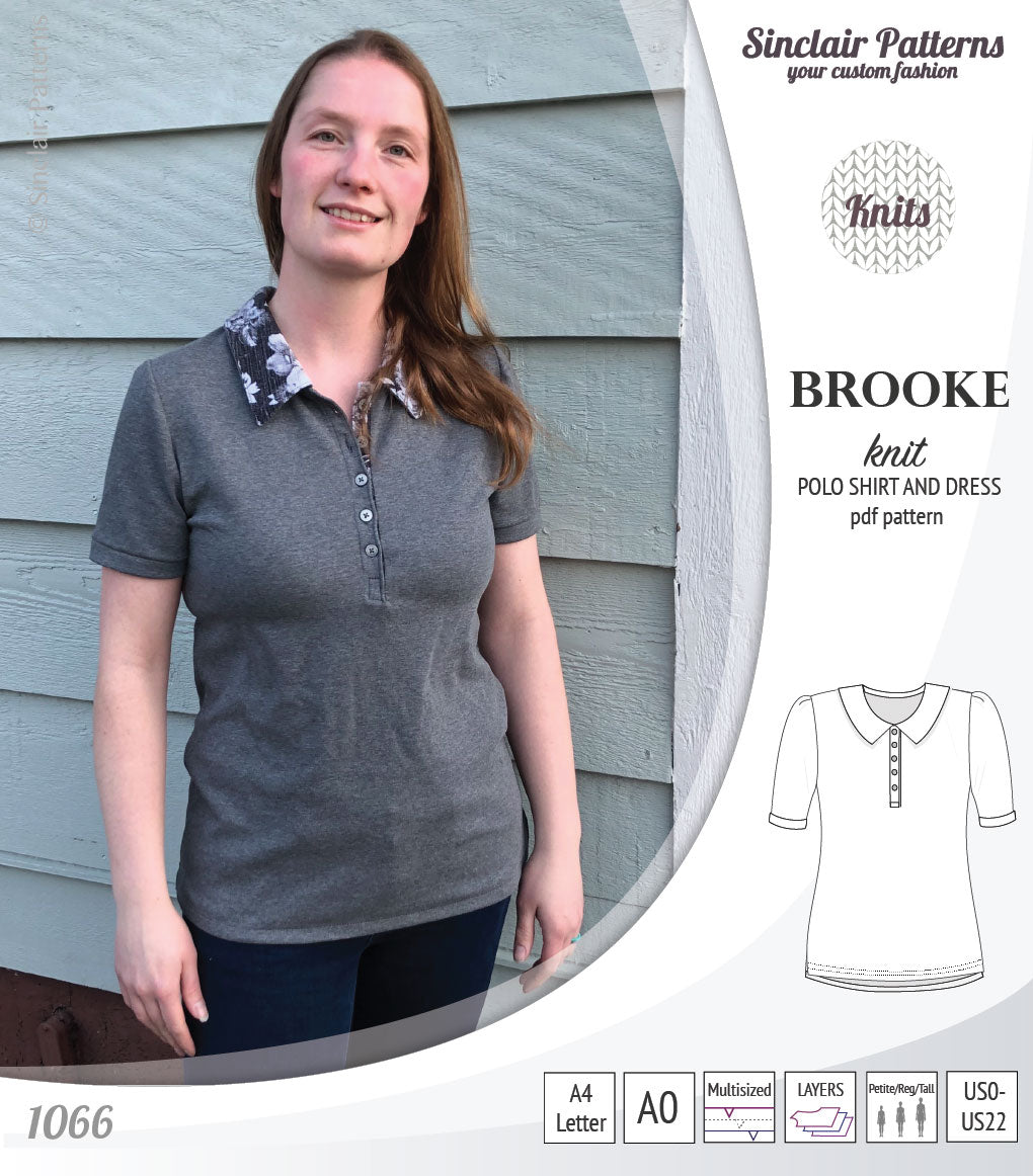 Pdf sewing pattern - Sinclair Patterns - S1066 Brooke knit polo shirt or shirt dress for women