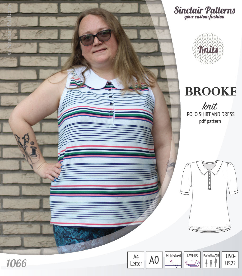 Pdf sewing pattern - Sinclair Patterns - S1066 Brooke knit polo shirt or shirt dress for women
