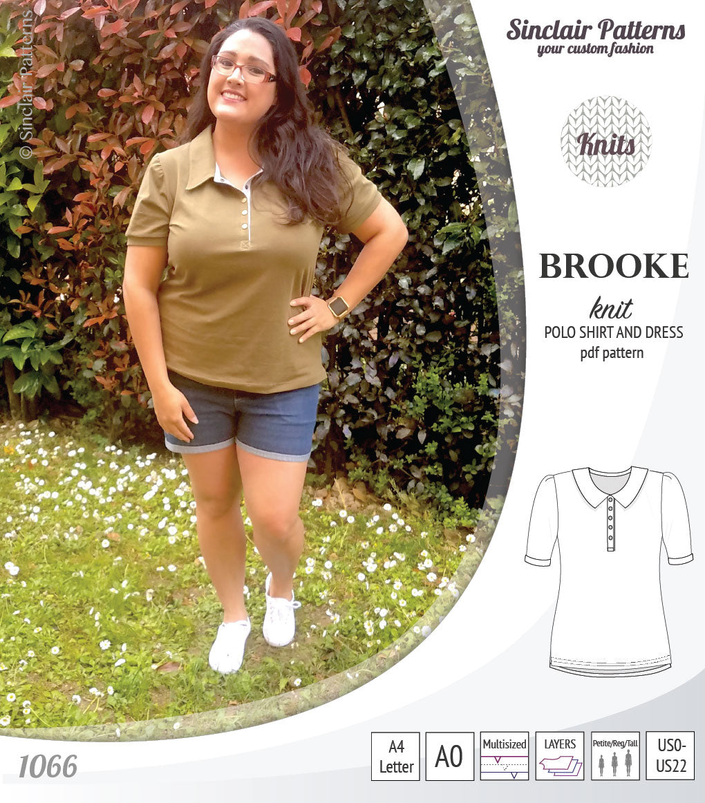 Pdf sewing pattern - Sinclair Patterns - S1066 Brooke knit polo shirt or shirt dress for women