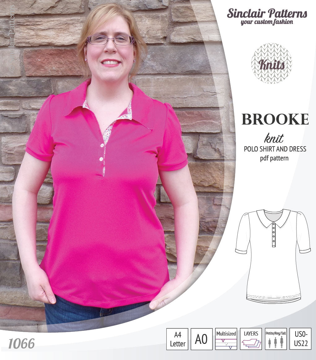 Pdf sewing pattern - Sinclair Patterns - S1066 Brooke knit polo shirt or shirt dress for women