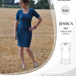 Pdf sewing pattern Jessica Bodycon dress for knit fabrics with peplum