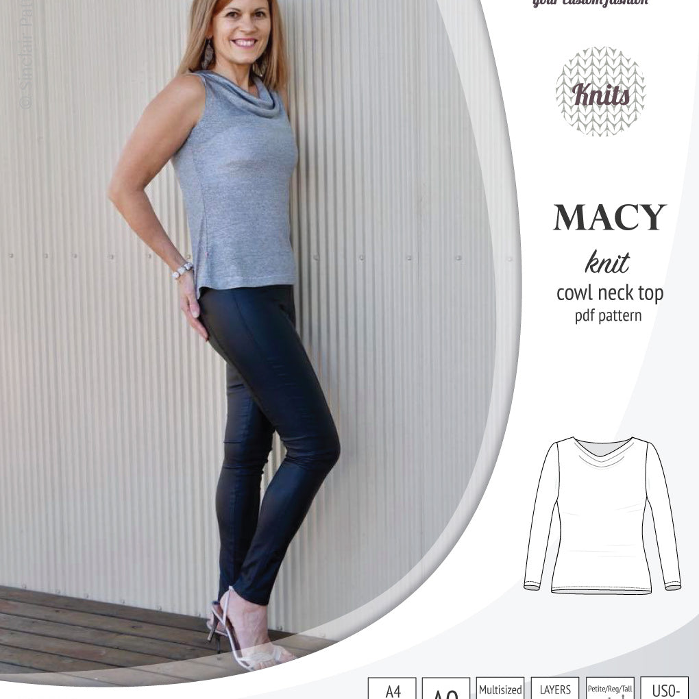 Pdf sewing pattern Macy cowl neck top by Sinclair Patterns