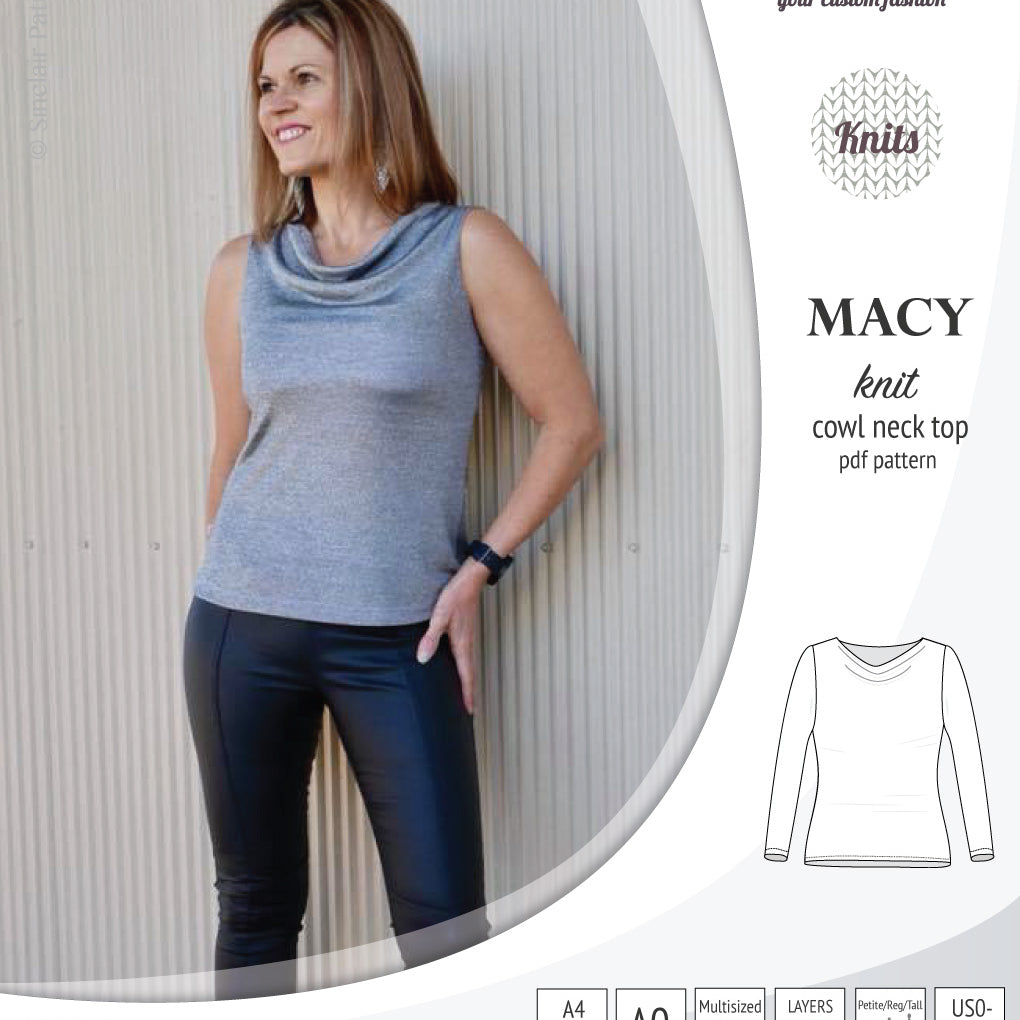 Pdf sewing pattern Macy cowl neck top by Sinclair Patterns
