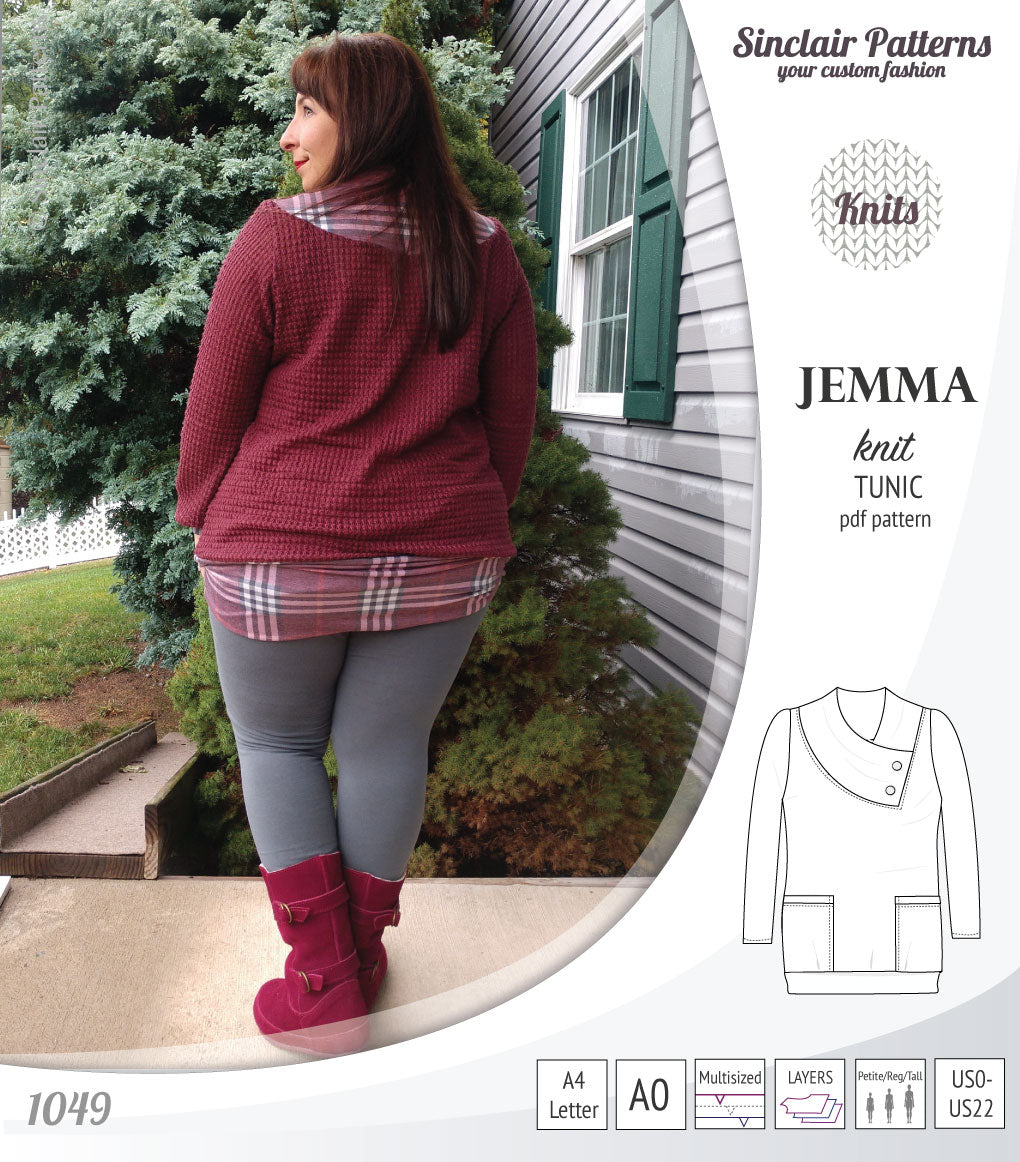 Pdf sewing pattern S1049 Jemma knit tunic with asymmetrical collar and pockets