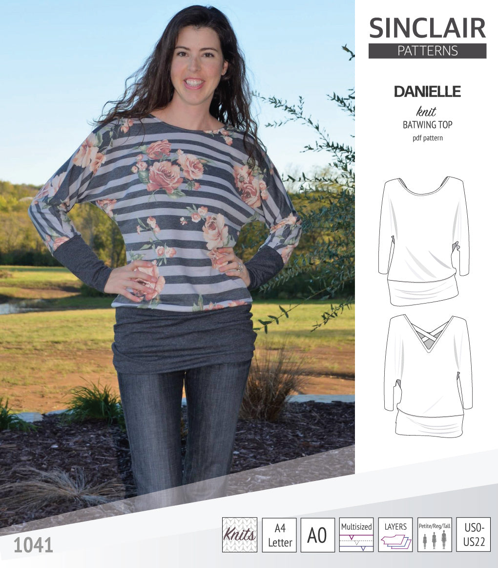 Sinclair Patterns S1041 Danielle batwing top, dolman top for women pdf sewing pattern