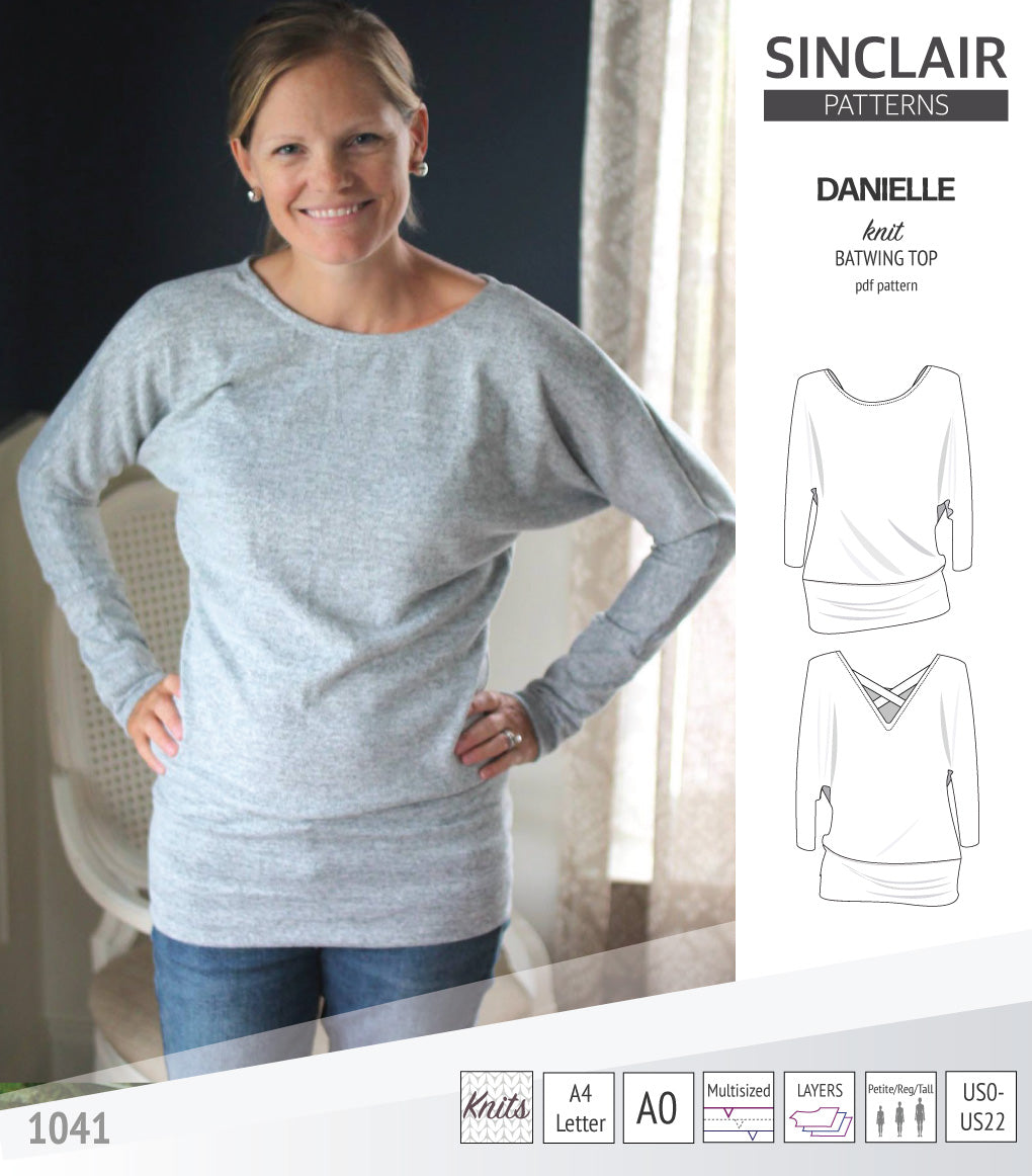 Sinclair Patterns S1041 Danielle batwing top, dolman top for women pdf sewing pattern