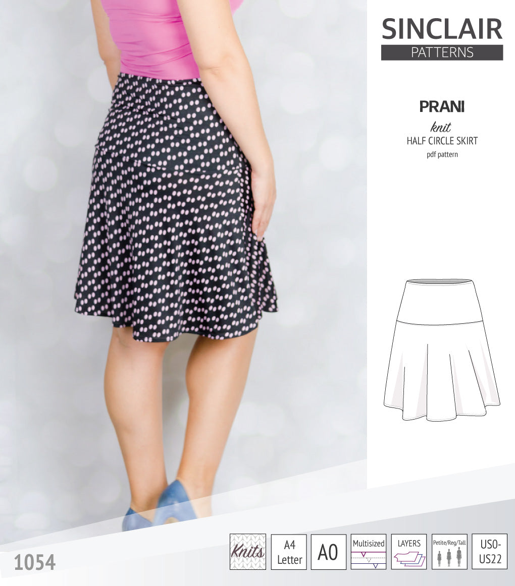 Sinclair Patterns S1028 knit half circle skirt with yoga wide band for women pdf sewing pattern