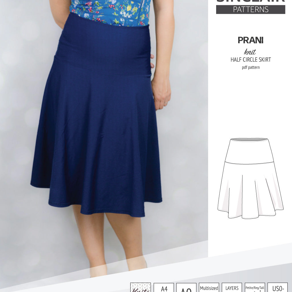 Sinclair Patterns S1028 knit half circle skirt with yoga wide band for women pdf sewing pattern