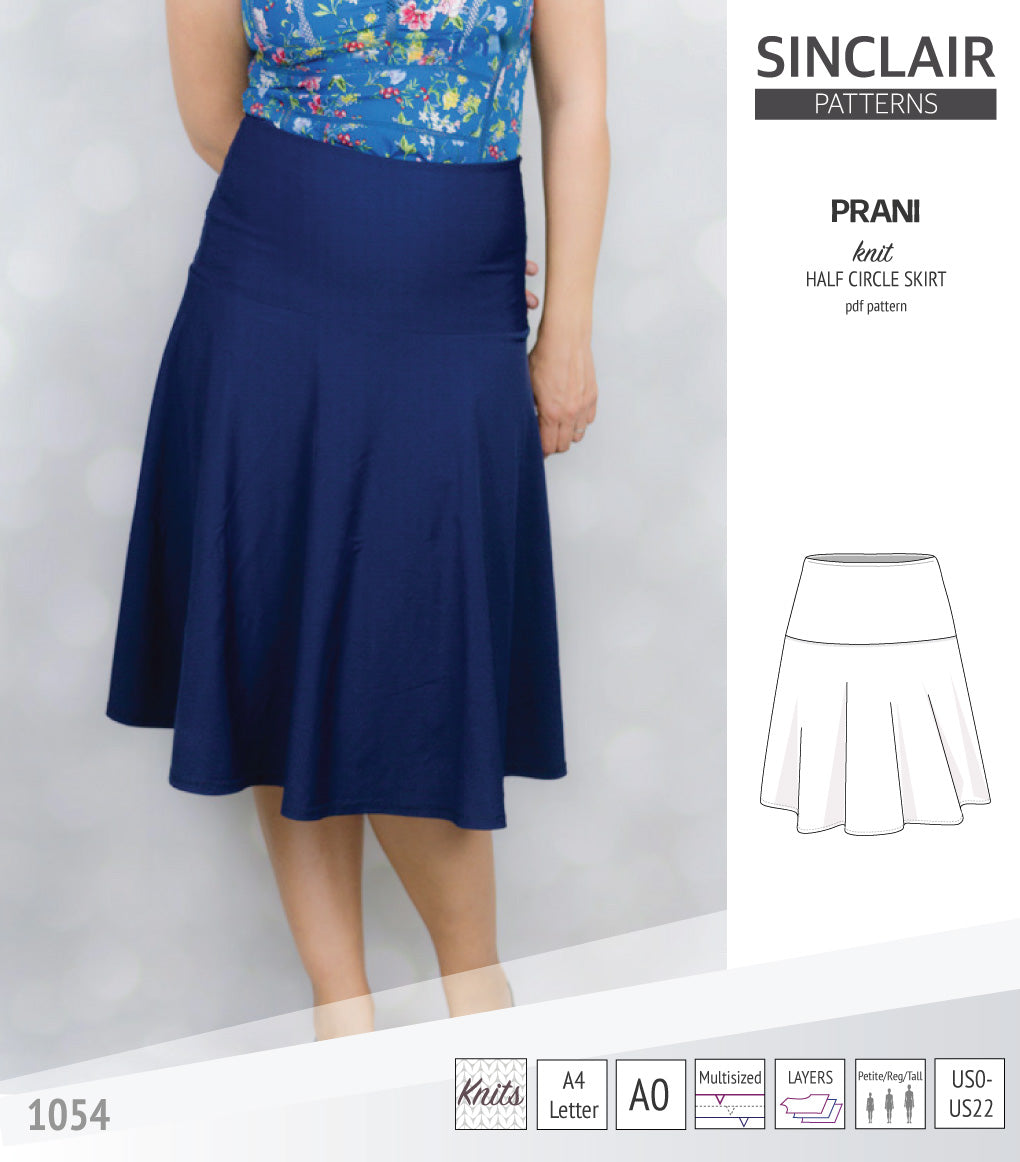 Sinclair Patterns S1028 knit half circle skirt with yoga wide band for women pdf sewing pattern
